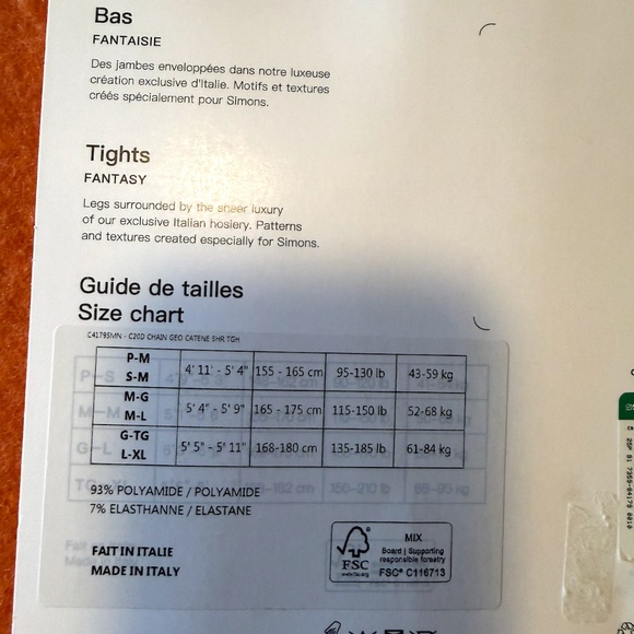 Geo chain white sheer pantyhose fantasy tights made in Italy NWT - Picture 7 of 8